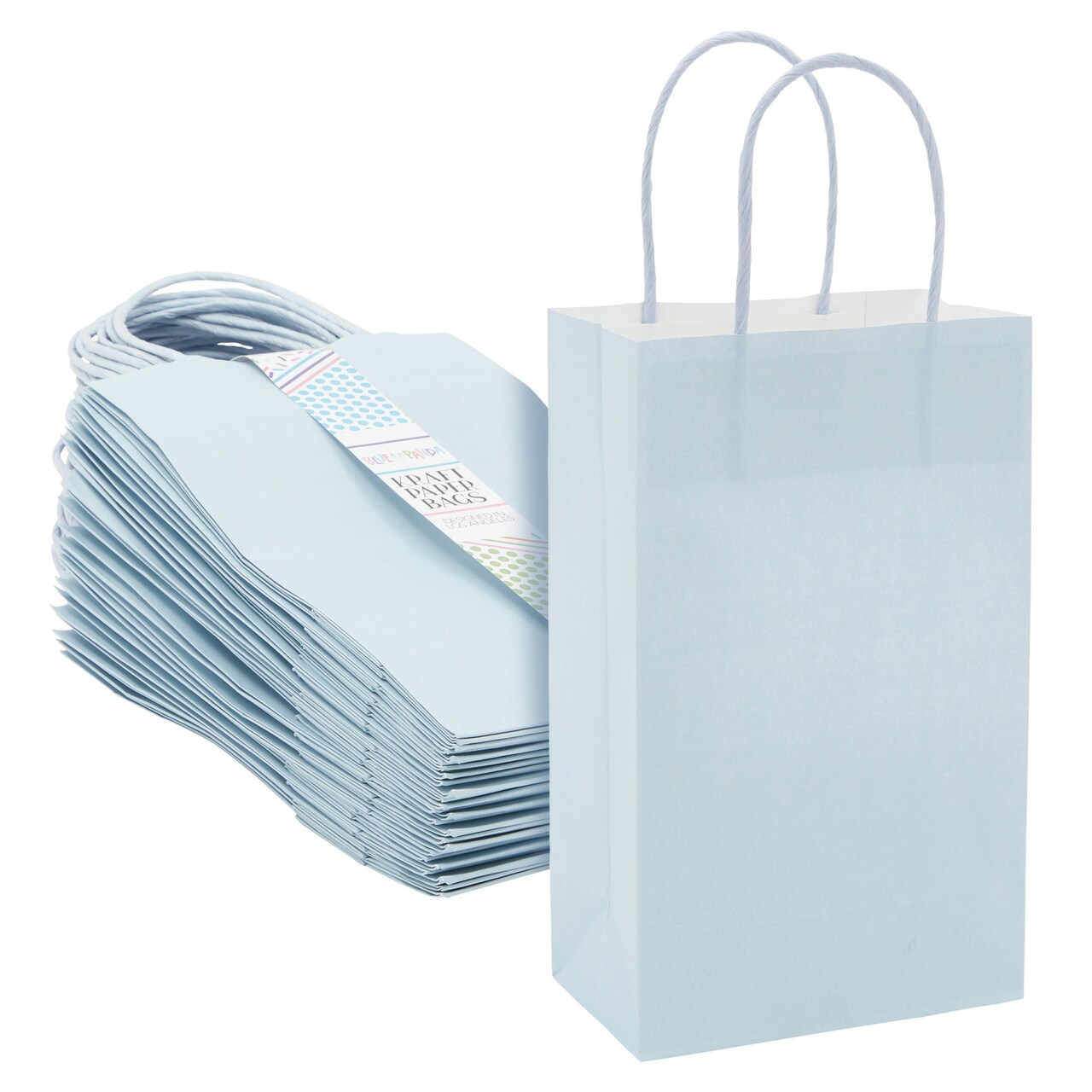 25-Pack Light Blue Gift Bags with Handles, 5.5x3.2x9-Inch Paper Goodie Bags for Party Favors and Treats, Birthday Party Supplies